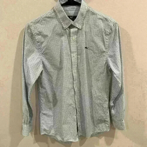 Vineyard Vines Kids Whale Shirt Button Down Checkered Blue White Size M (12-14) - Picture 1 of 6